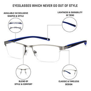 Grey Rectangle Half Rim Unisex Eyeglasses by Lenskart Air Online-120244