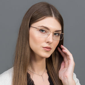 Gold Rectangle Half Rim Unisex Eyeglasses by Lenskart Air Online-120129