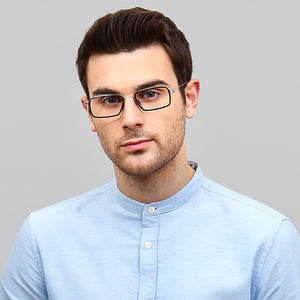 Silver Rectangle Full Rim Unisex Eyeglasses by Lenskart Air Online-124824