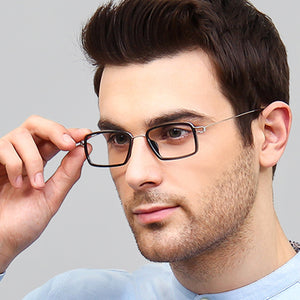 Silver Rectangle Full Rim Unisex Eyeglasses by Lenskart Air Online-124824