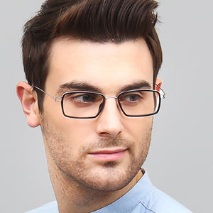 Silver Rectangle Full Rim Unisex Eyeglasses by Lenskart Air Online-124824