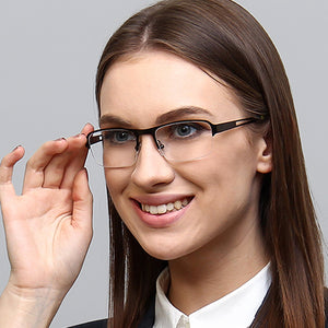 Gunmetal Rectangle Half Rim Unisex Eyeglasses by Vincent Chase VC-124873