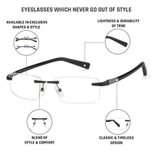 Load image into Gallery viewer, Black Rectangle Rimless Unisex Eyeglasses by Lenskart Air Online-126348