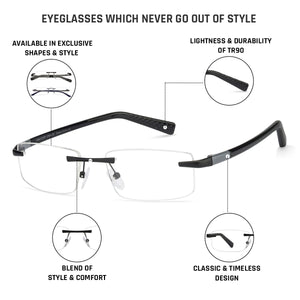Black Rectangle Rimless Unisex Eyeglasses by Lenskart Air Online-126348
