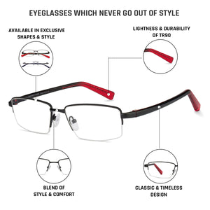 Black Rectangle Half Rim Unisex Eyeglasses by Lenskart Air Online-126361