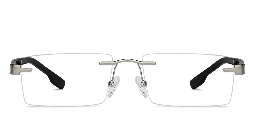 Silver Rectangle Rimless Unisex Eyeglasses by Vincent Chase Online-126390