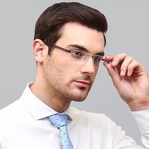 Black Rectangle Rimless Unisex Eyeglasses by Lenskart Air Online-126524