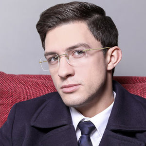 Gold Rectangle Rimless Unisex Eyeglasses by Vincent Chase VC-128035
