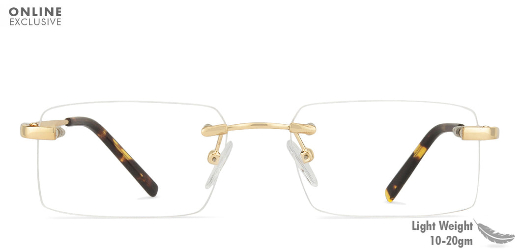 Gold Rectangle Rimless Unisex Eyeglasses by Vincent Chase VC-128035