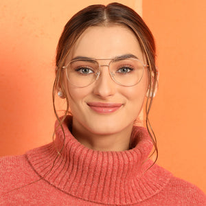 Gold Aviator Full Rim Unisex Eyeglasses by Vincent Chase Essentials-132009