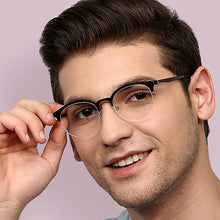 Load image into Gallery viewer, Black Round Half Rim Unisex Eyeglasses by Lenskart Air Online-129080