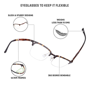 Brown Rectangle Half Rim Unisex Eyeglasses by Lenskart Air Online-129089