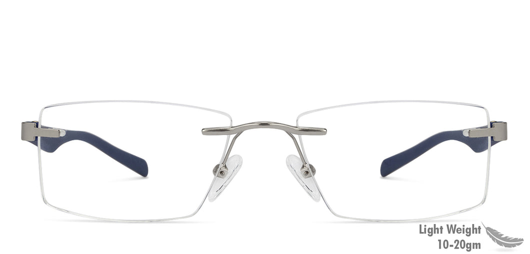 Silver Rectangle Rimless Unisex Eyeglasses by Lenskart Air Online-129869