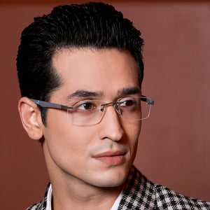 Grey Rectangle Rimless Unisex Eyeglasses by Lenskart Air Online-129871