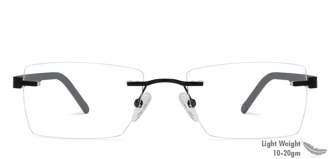 Black Rectangle Rimless Unisex Eyeglasses by Lenskart Air Online-129884