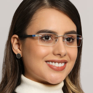 Silver Rectangle Rimless Unisex Eyeglasses by Lenskart Air Online-129886