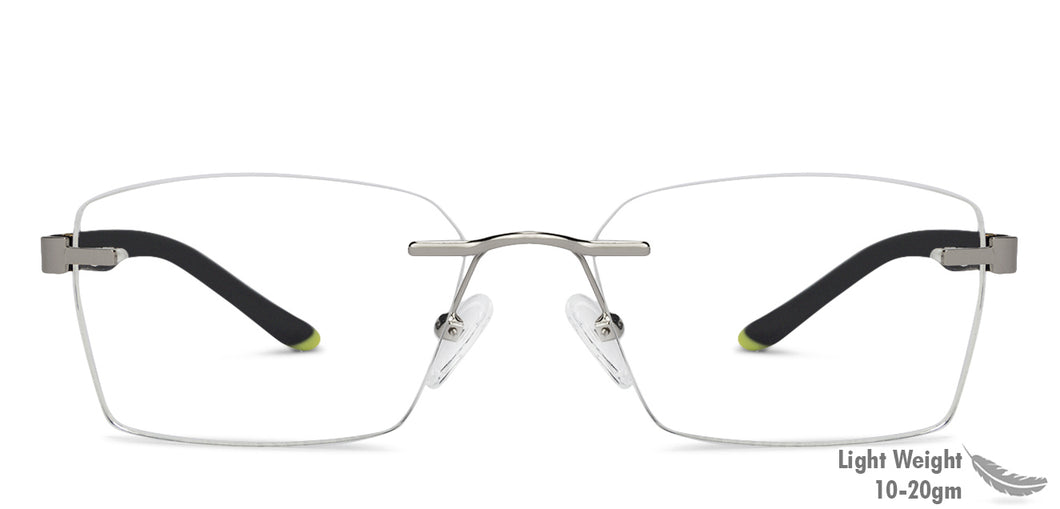 Silver Rectangle Rimless Unisex Eyeglasses by Lenskart Air Online-129899