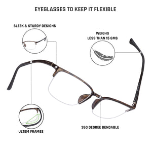 Brown Rectangle Half Rim Unisex Eyeglasses by Lenskart Air Online-130157