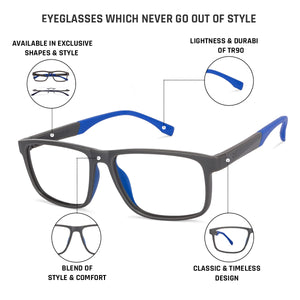 Grey Rectangle Full Rim Unisex Eyeglasses by Lenskart Air Online-130215