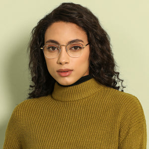 Gold Round Half Rim Medium Unisex Eyeglasses by Vincent Chase-140508