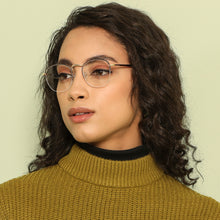 Load image into Gallery viewer, Gold Round Half Rim Medium Unisex Eyeglasses by Vincent Chase-140508