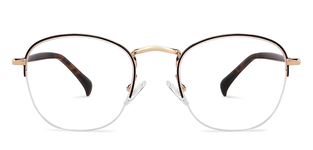 Gold Round Half Rim Medium Unisex Eyeglasses by Vincent Chase-140508