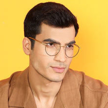 Load image into Gallery viewer, Gold Round Full Rim Narrow Unisex Eyeglasses by Vincent Chase-140394
