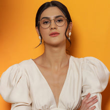Load image into Gallery viewer, Gold Round Full Rim Narrow Unisex Eyeglasses by Vincent Chase-140394