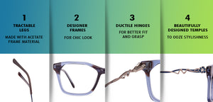 Blue Rectangle Full Rim Women Eyeglasses by Vincent Chase Online-130626