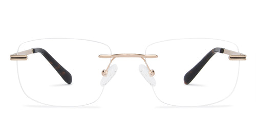 Gold Rectangle Rimless Narrow Unisex Eyeglasses by Vincent Chase-140399