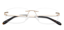 Load image into Gallery viewer, Gold Rectangle Rimless Narrow Unisex Eyeglasses by Vincent Chase-140399