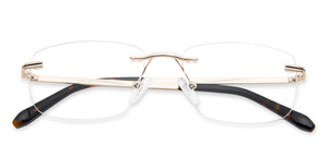 Gold Rectangle Rimless Narrow Unisex Eyeglasses by Vincent Chase-140399