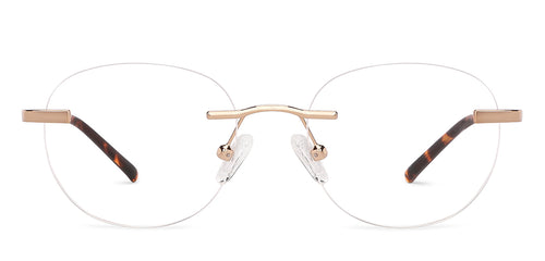 Gold Round Rimless Narrow Unisex Eyeglasses by Vincent Chase-143576