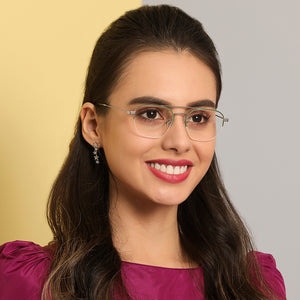 Silver Geometric Half Rim Unisex Eyeglasses by Vincent Chase VC-131484