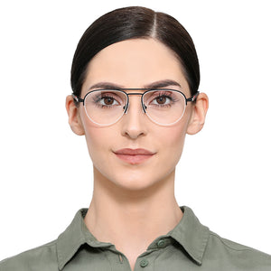Black Aviator Half Rim Unisex Eyeglasses by Vincent Chase Essentials-131962