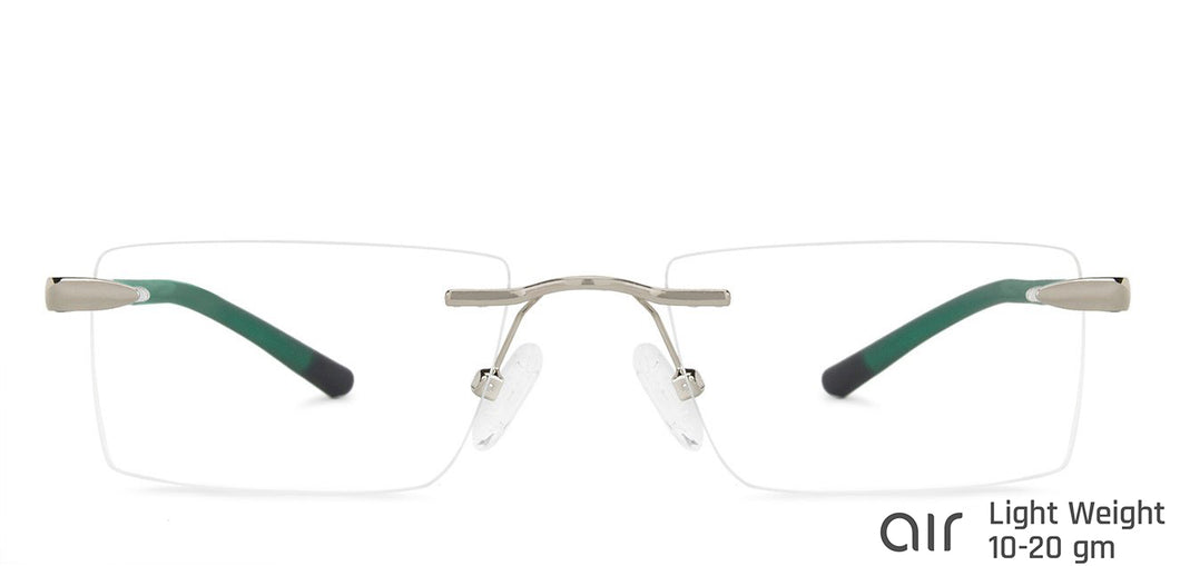 Silver Rectangle Rimless Unisex Eyeglasses by Lenskart Air Online-138551