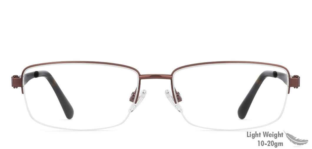 Brown Rectangle Half Rim Unisex Eyeglasses by Vincent Chase VC-132022
