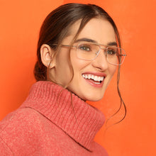 Load image into Gallery viewer, Gold Geometric Half Rim Unisex Eyeglasses by Vincent Chase Essentials-132026