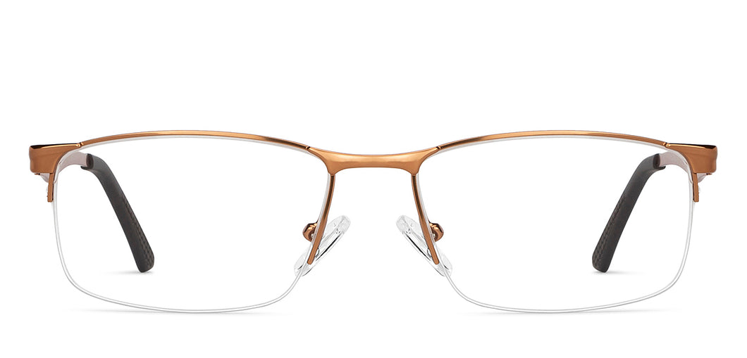 Copper Rectangle Half Rim Unisex Eyeglasses by Vincent Chase-150988