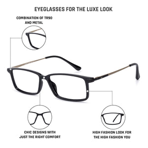 Black Rectangle Full Rim Unisex Eyeglasses by Lenskart Air Online-134430