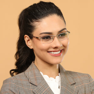 Grey Rectangle Half Rim Unisex Eyeglasses by Lenskart Air Online-134444