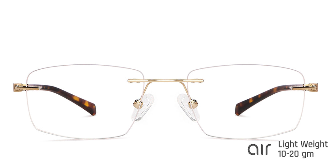 Gold Rectangle Rimless Wide Unisex Eyeglasses by Lenskart Air-145752