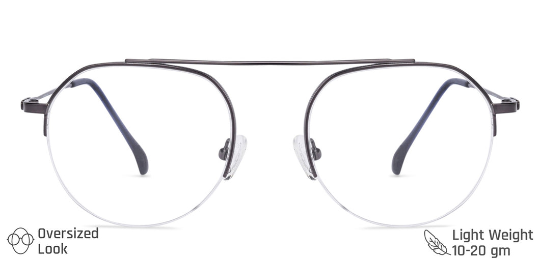 Gunmetal Geometric Half Rim Unisex Eyeglasses by Vincent Chase Online-134731