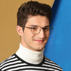 Black Hexagonal Full Rim Wide Unisex Eyeglasses by Vincent Chase-134735