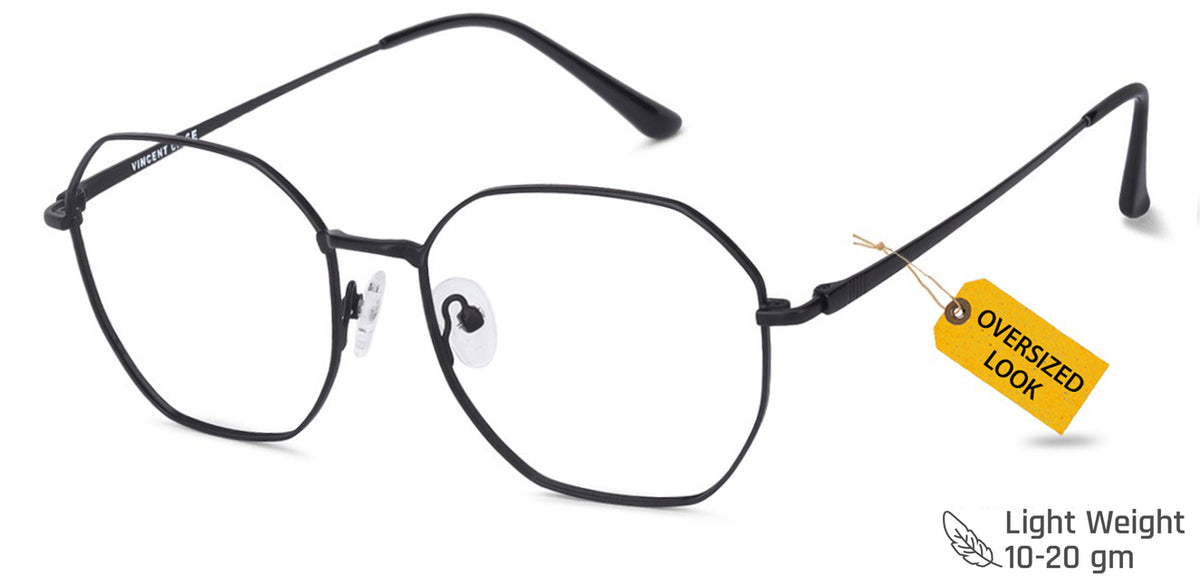 Black Hexagonal Full Rim Wide Unisex Eyeglasses by Vincent Chase-134735 ...