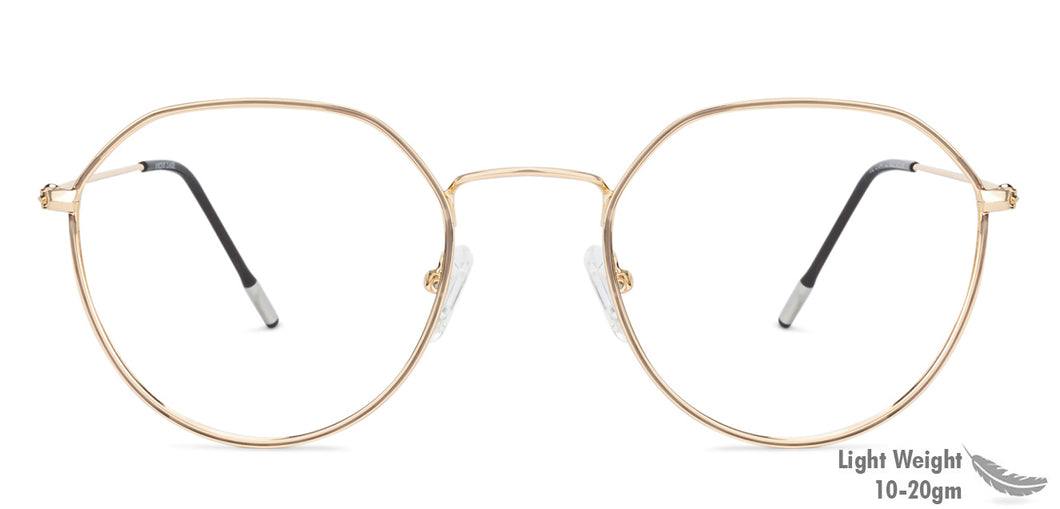 Gold Round Full Rim Unisex Eyeglasses by Vincent Chase Essentials-134920