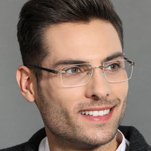 Load image into Gallery viewer, Gold Rectangle Rimless Unisex Eyeglasses by Lenskart Air Online-136019