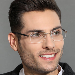 Gold Rectangle Rimless Unisex Eyeglasses by Lenskart Air Online-136019