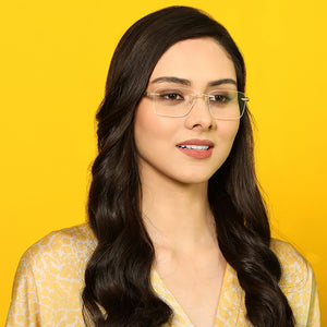 Gold Rectangle Rimless Unisex Eyeglasses by Lenskart Air Online-136019