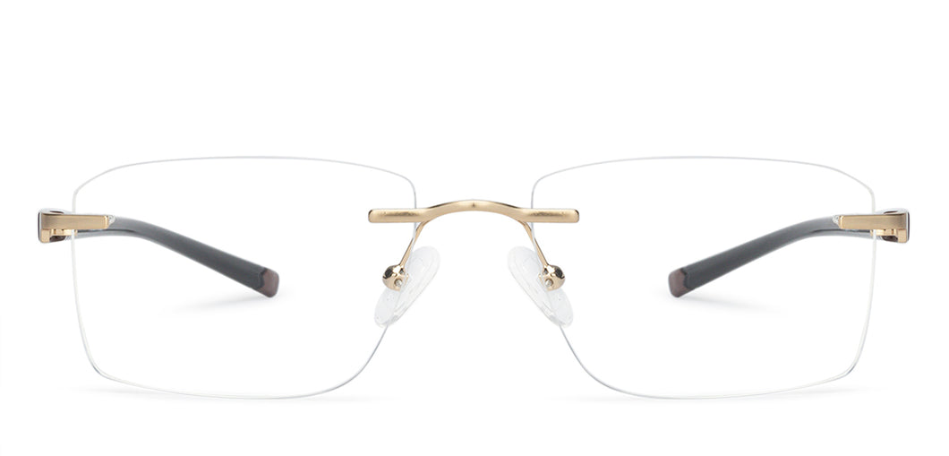 Gold Rectangle Rimless Unisex Eyeglasses by Lenskart Air Online-136019